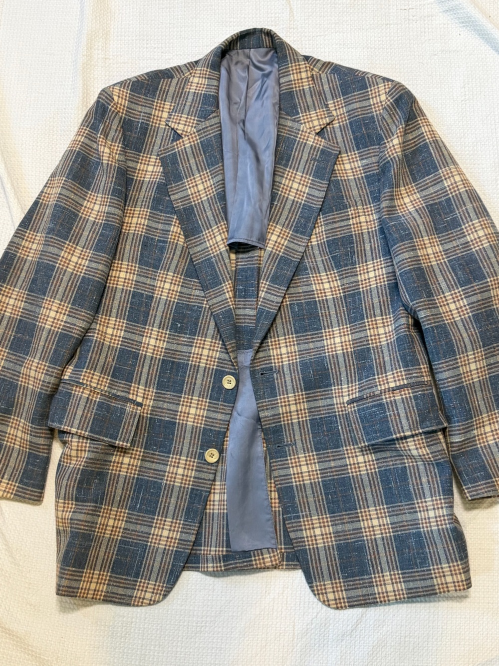 Vintage Classic Men's Plaid Blazer in Blue and Tan